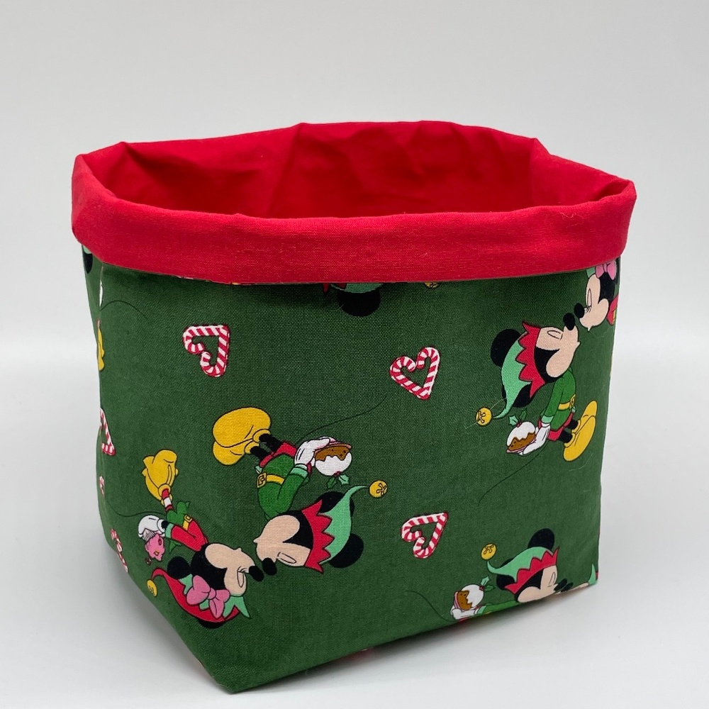 Handmade Disney Valentines Fabric Basket / Mickey Minnie Mouse Fabric Basket
